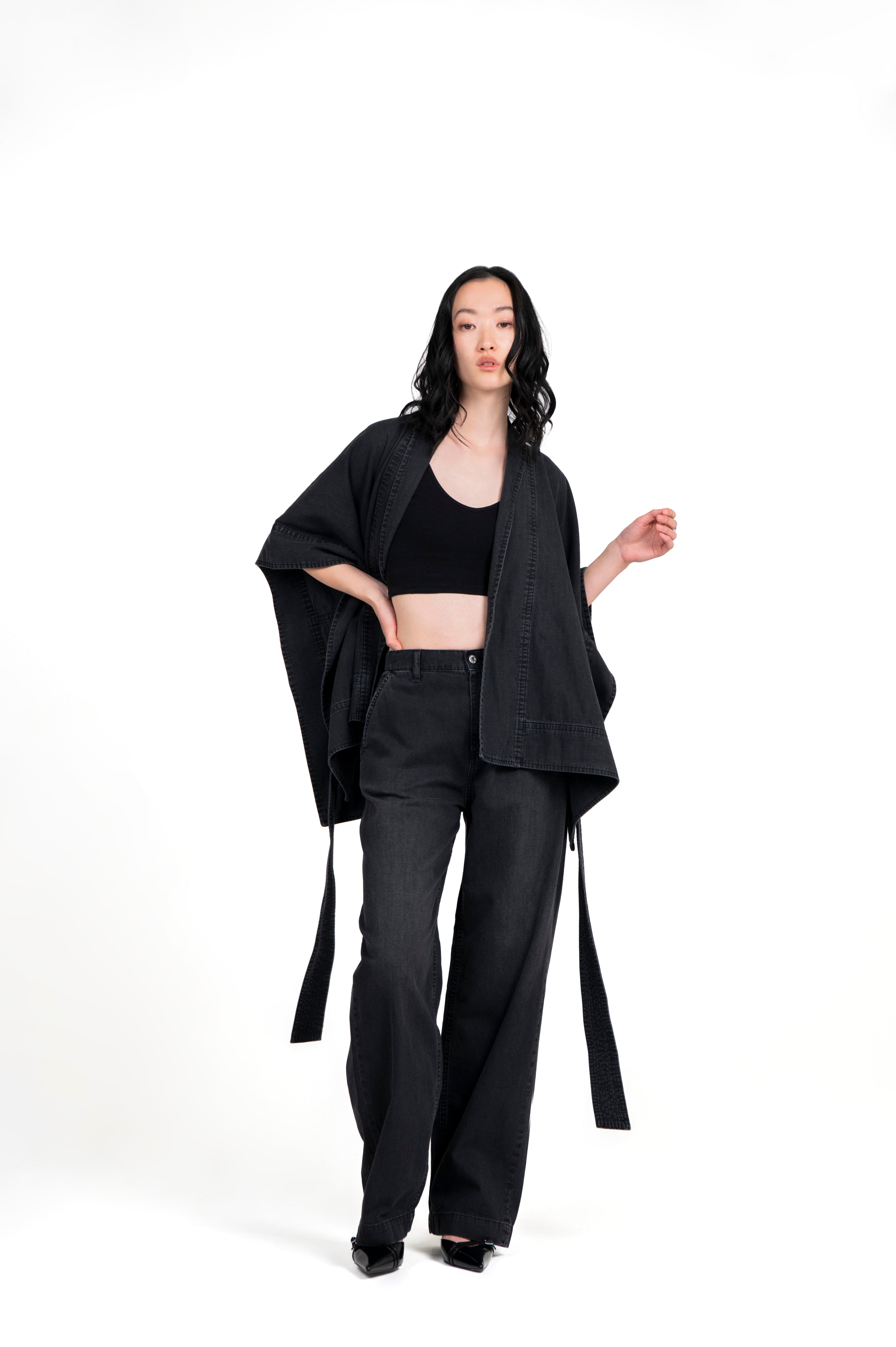 Kimono Light Weight Denim Jacket Black