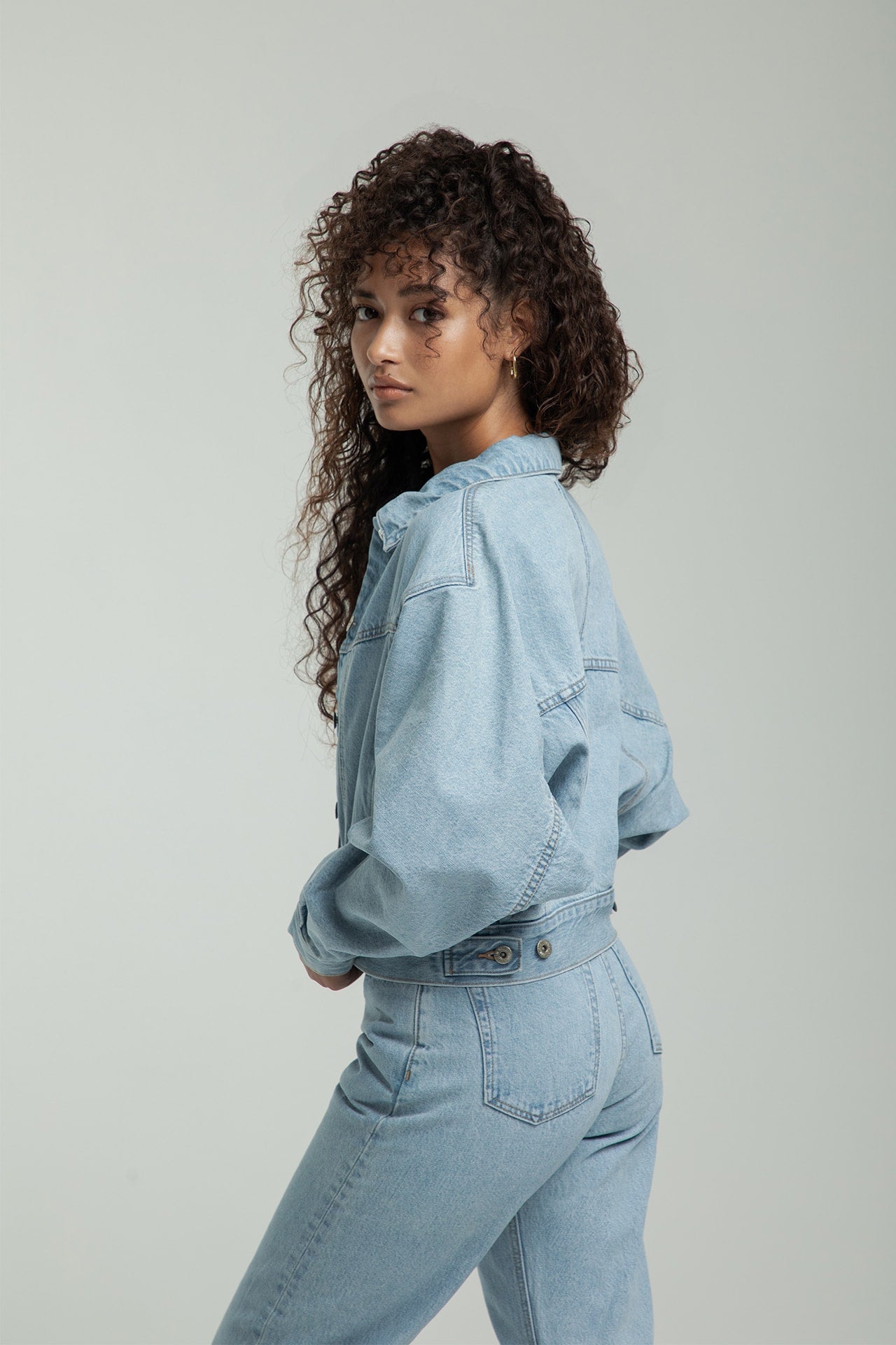 Dolman Sleeve Jacket - Light Blue  Model side