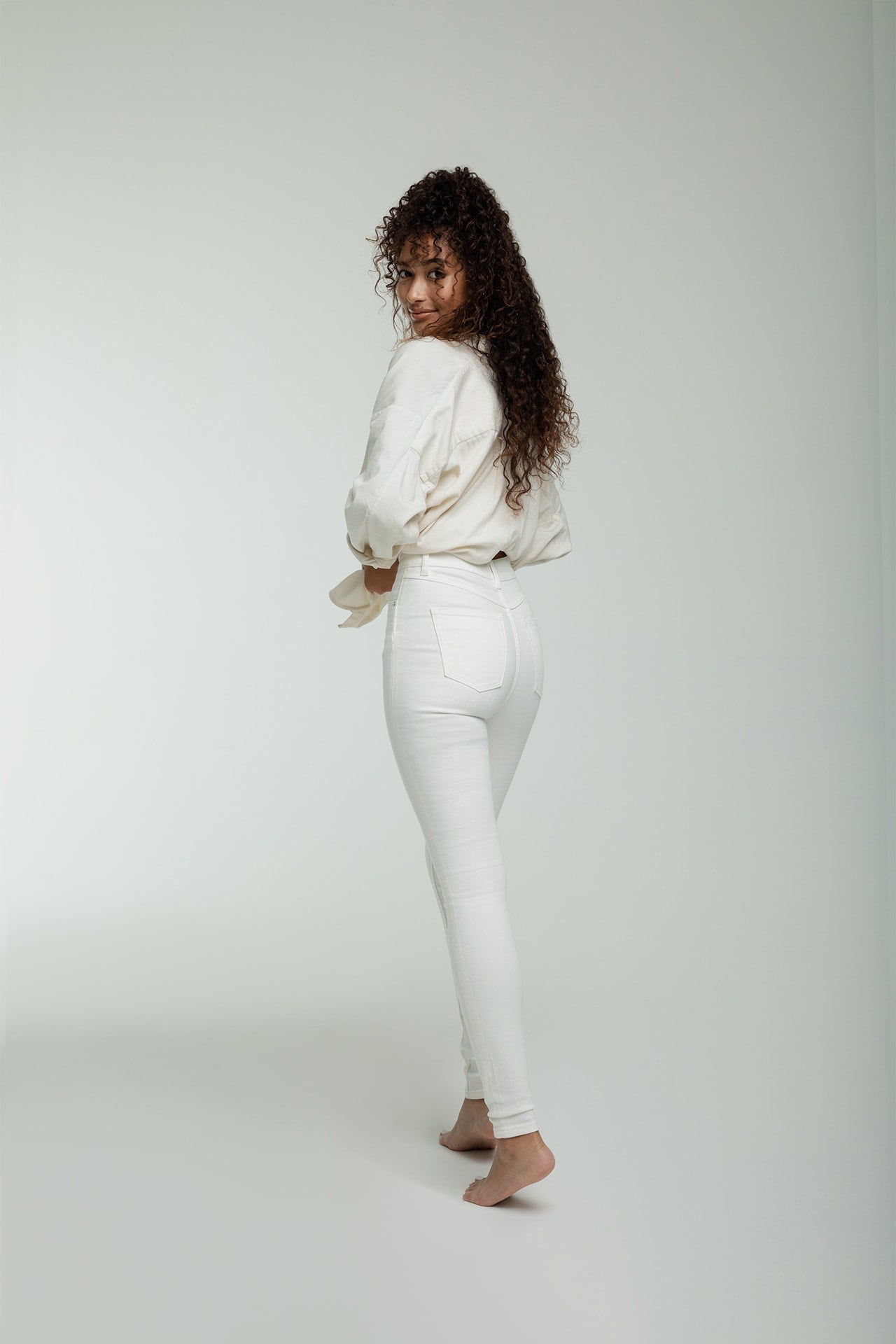 High Rise Skinny - White Model back