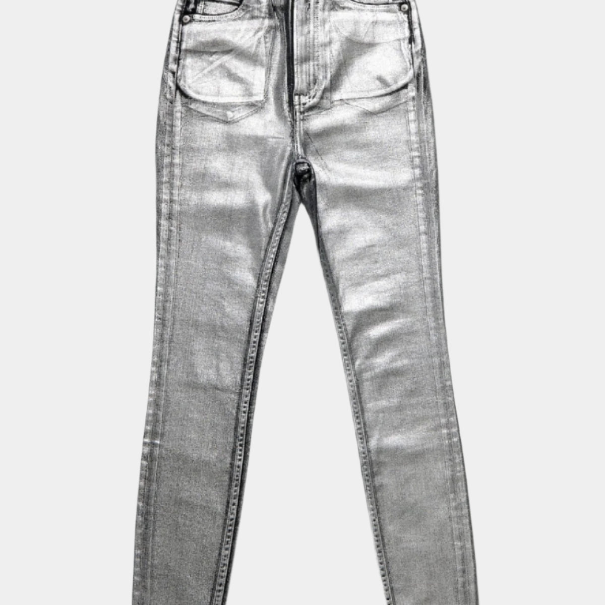 Coated High Rise Skinny Metallic Black