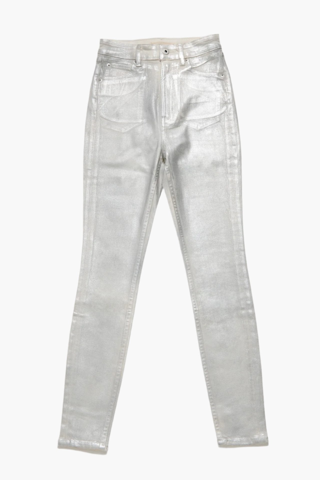 Coated High Rise Skinny Metallic Icy Grey