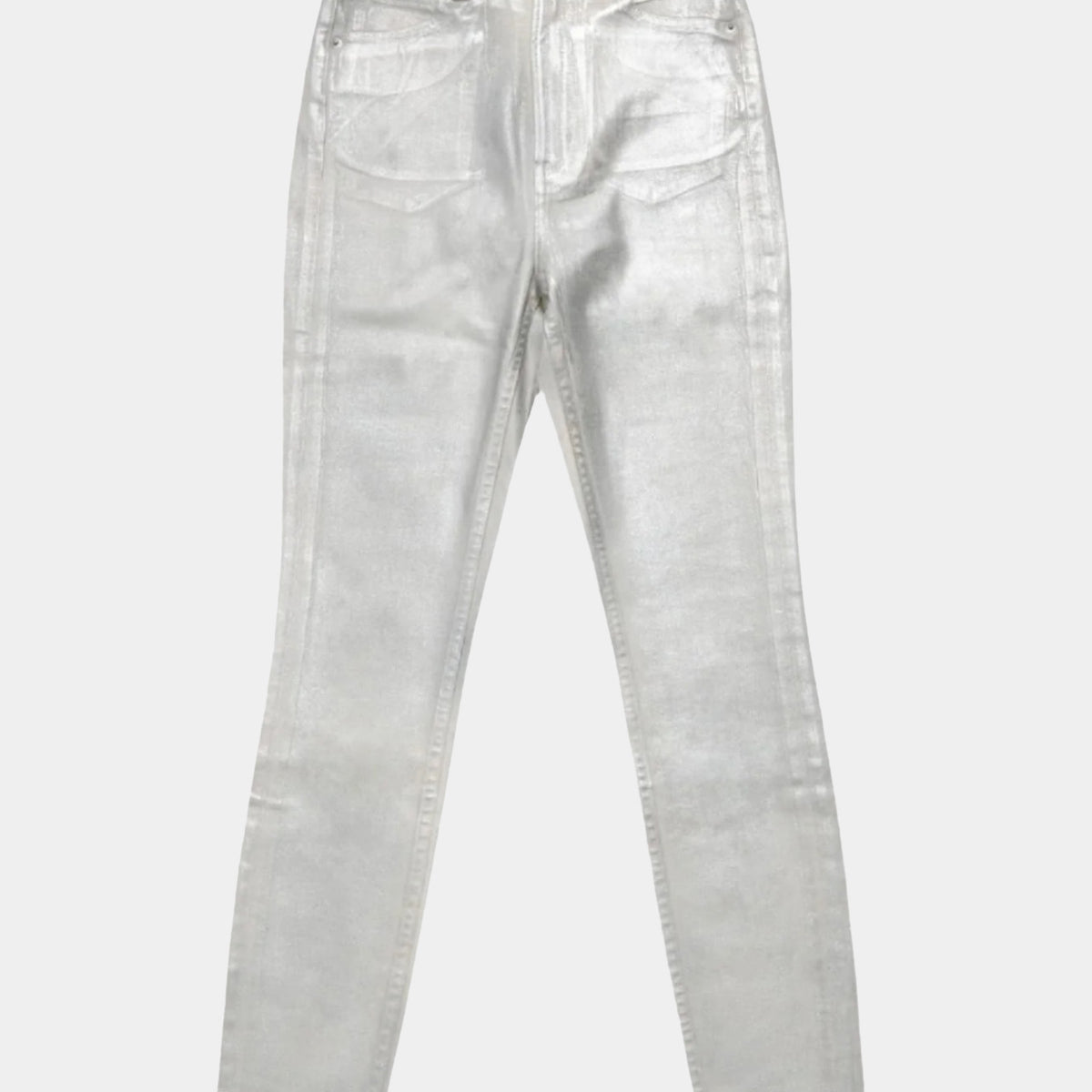 Coated High Rise Skinny Metallic White