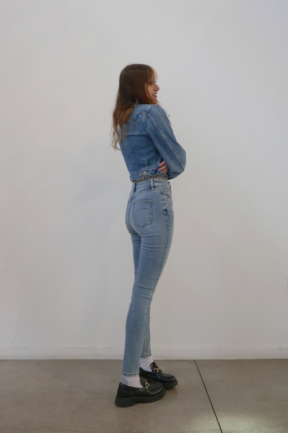 High Rise Skinny Light Indigo Model Side View