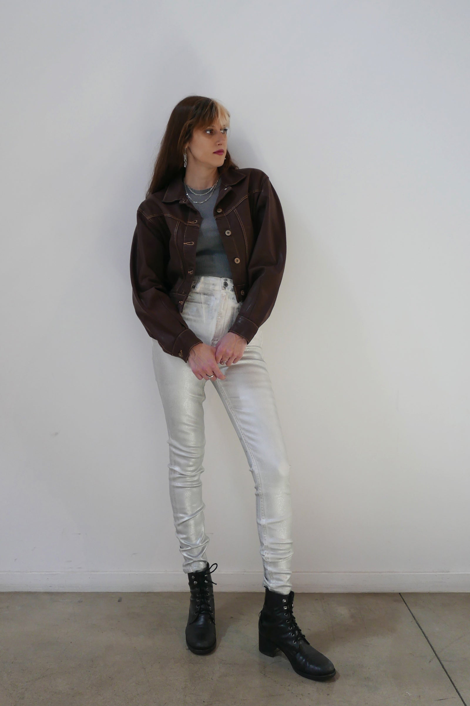 Coated High Rise Skinny Metallic Icy Grey video